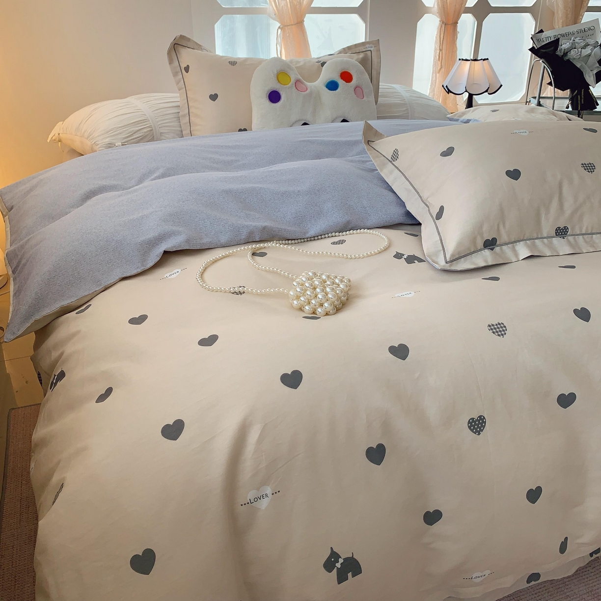 91家纺网 家纺一手货源 找家纺 莱豫家纺 2025新款亲肤舒适小清新印花全棉纯棉四件套-第二批 趣味爱心