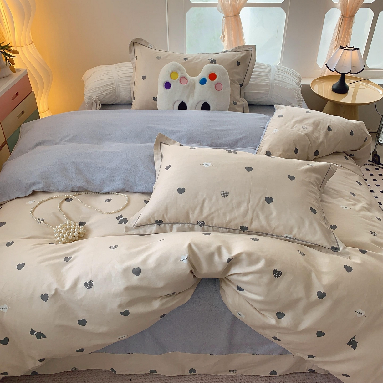 91家纺网 家纺一手货源 找家纺 莱豫家纺 2025新款亲肤舒适小清新印花全棉纯棉四件套-第二批 趣味爱心