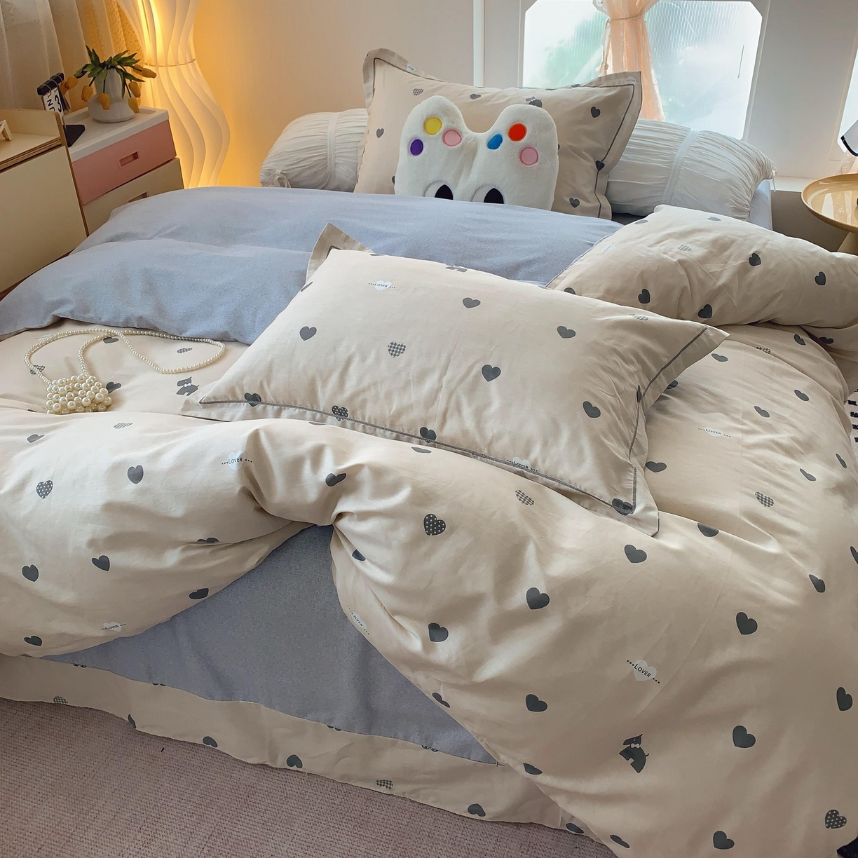 91家纺网 家纺一手货源 找家纺 莱豫家纺 2025新款亲肤舒适小清新印花全棉纯棉四件套-第二批 趣味爱心