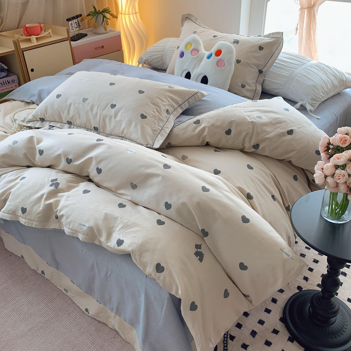 91家纺网 家纺一手货源 找家纺 莱豫家纺 2025新款亲肤舒适小清新印花全棉纯棉四件套-第二批 趣味爱心