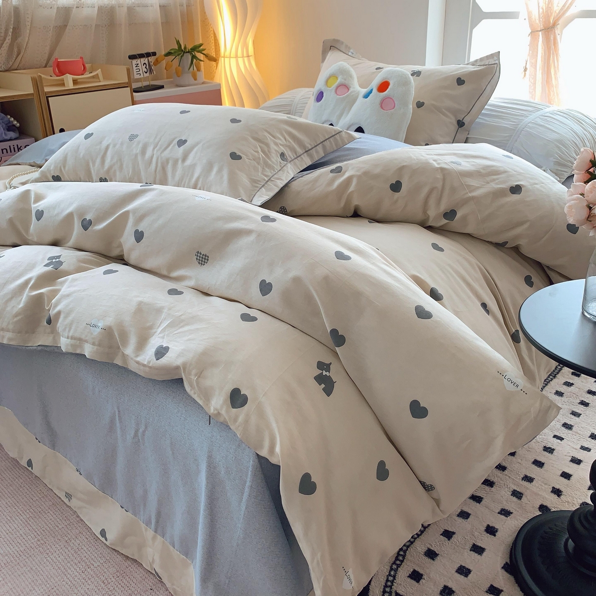 91家纺网 家纺一手货源 找家纺 莱豫家纺 2025新款亲肤舒适小清新印花全棉纯棉四件套-第二批 趣味爱心