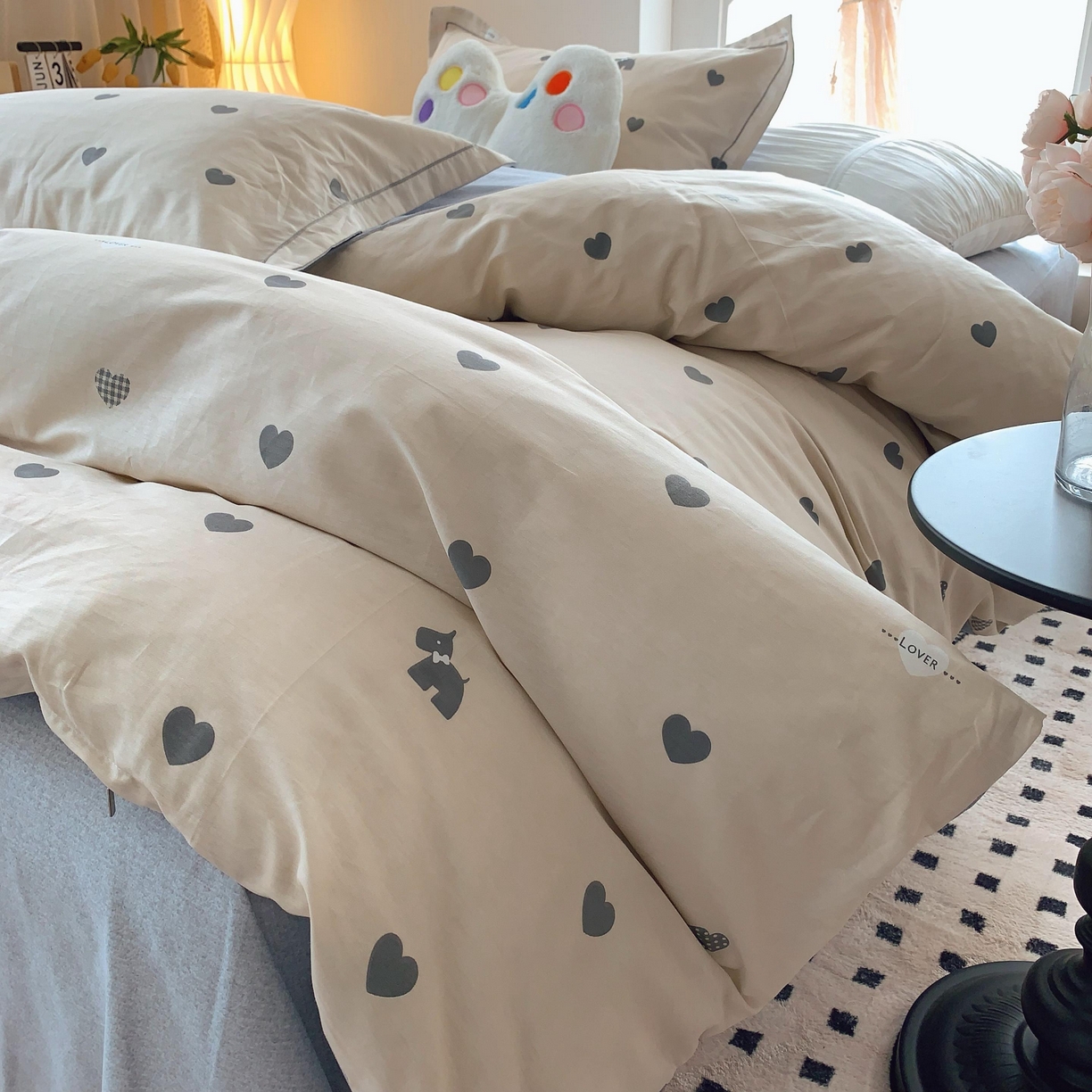 91家纺网 家纺一手货源 找家纺 莱豫家纺 2025新款亲肤舒适小清新印花全棉纯棉四件套-第二批 趣味爱心