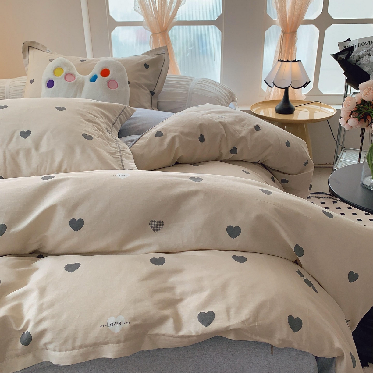 91家纺网 家纺一手货源 找家纺 莱豫家纺 2025新款亲肤舒适小清新印花全棉纯棉四件套-第二批 趣味爱心