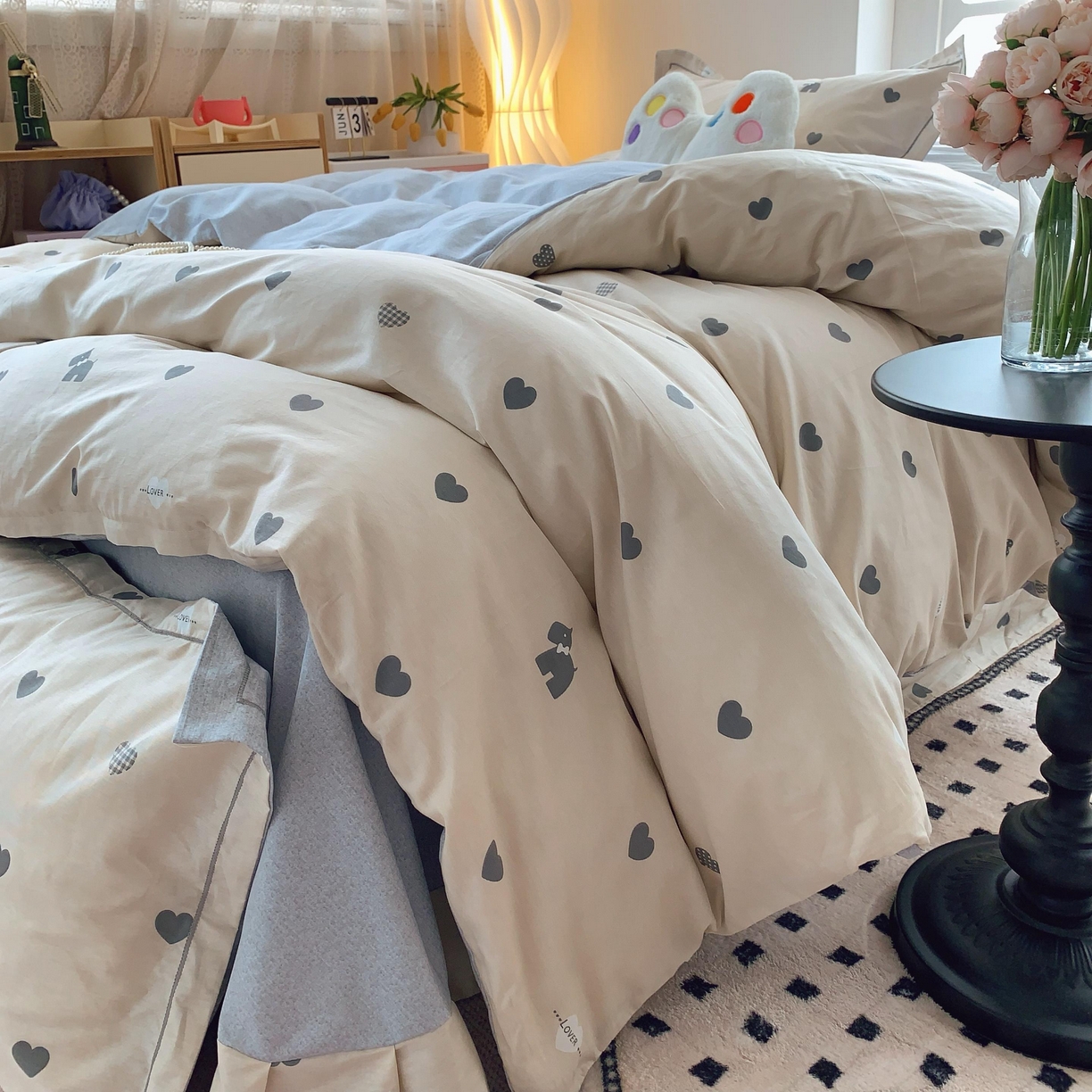 91家纺网 家纺一手货源 找家纺 莱豫家纺 2025新款亲肤舒适小清新印花全棉纯棉四件套-第二批 趣味爱心