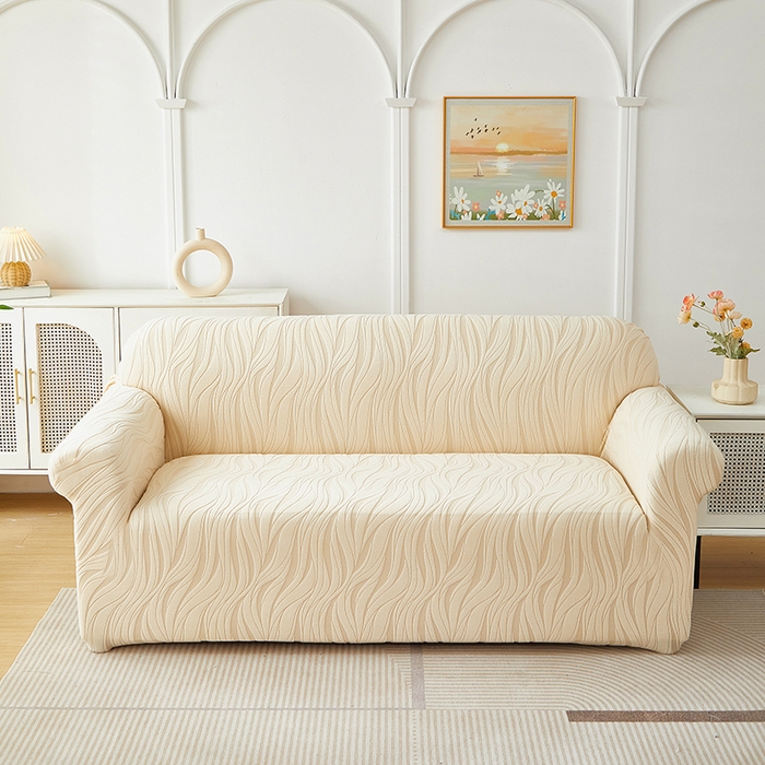 共鸣沙发套 2025春夏新款水波纹弹力提花全包万能沙发套单沙发套全包款 米黄色