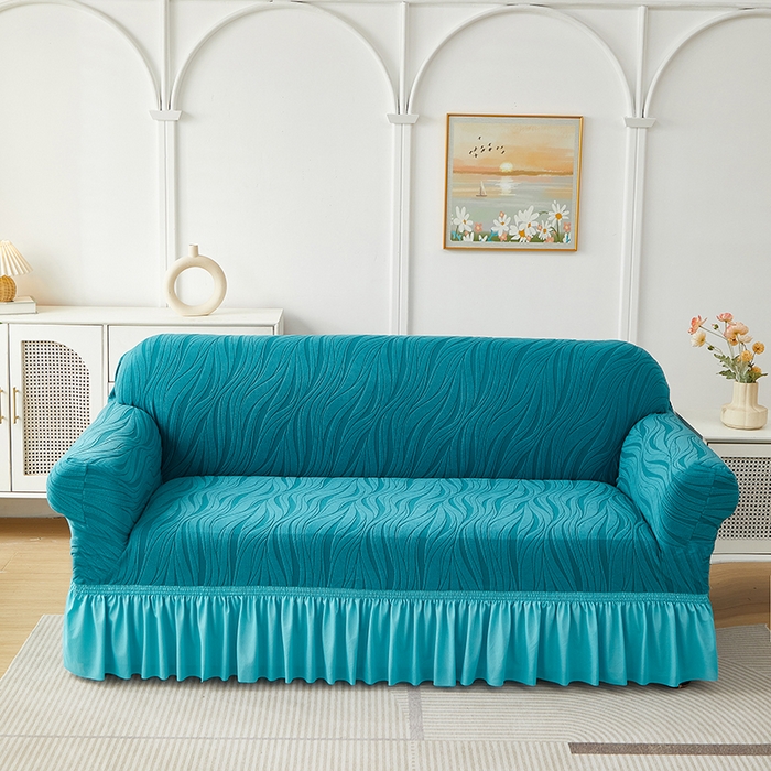 共鸣沙发套 2025春夏新款水波纹裙摆弹力提花全包万能沙发套单沙发套裙摆款 橄榄绿