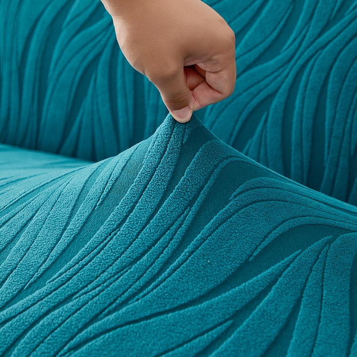 91家纺网 家纺一手货源 找家纺 共鸣沙发套 2025春夏新款水波纹裙摆弹力提花全包万能沙发套单沙发套裙摆款 橄榄绿