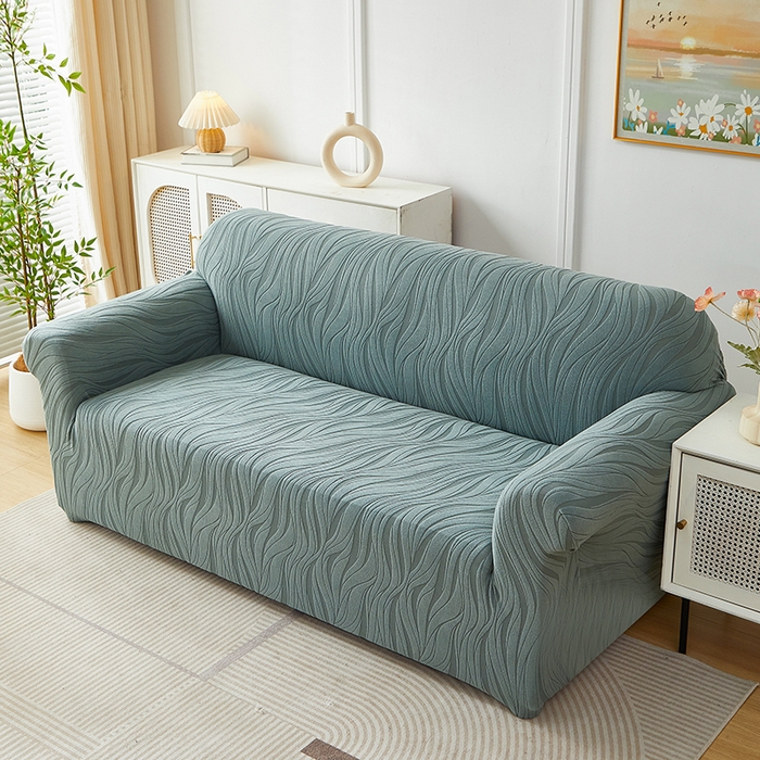 91家纺网 家纺一手货源 找家纺 共鸣沙发套 2025春夏新款水波纹弹力提花全包万能沙发套单沙发套全包款 墨绿色