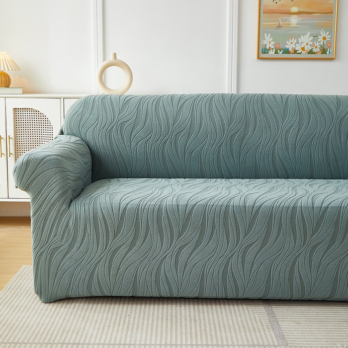 91家纺网 家纺一手货源 找家纺 共鸣沙发套 2025春夏新款水波纹弹力提花全包万能沙发套单沙发套全包款 墨绿色