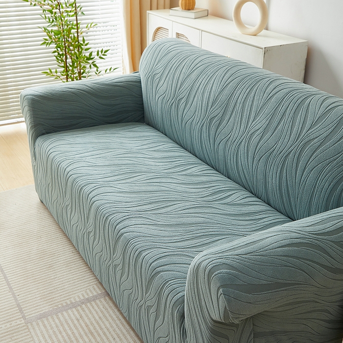 91家纺网 家纺一手货源 找家纺 共鸣沙发套 2025春夏新款水波纹弹力提花全包万能沙发套单沙发套全包款 墨绿色