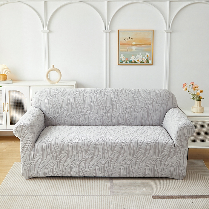 共鸣沙发套 2025春夏新款水波纹弹力提花全包万能沙发套单沙发套全包款 浅灰色