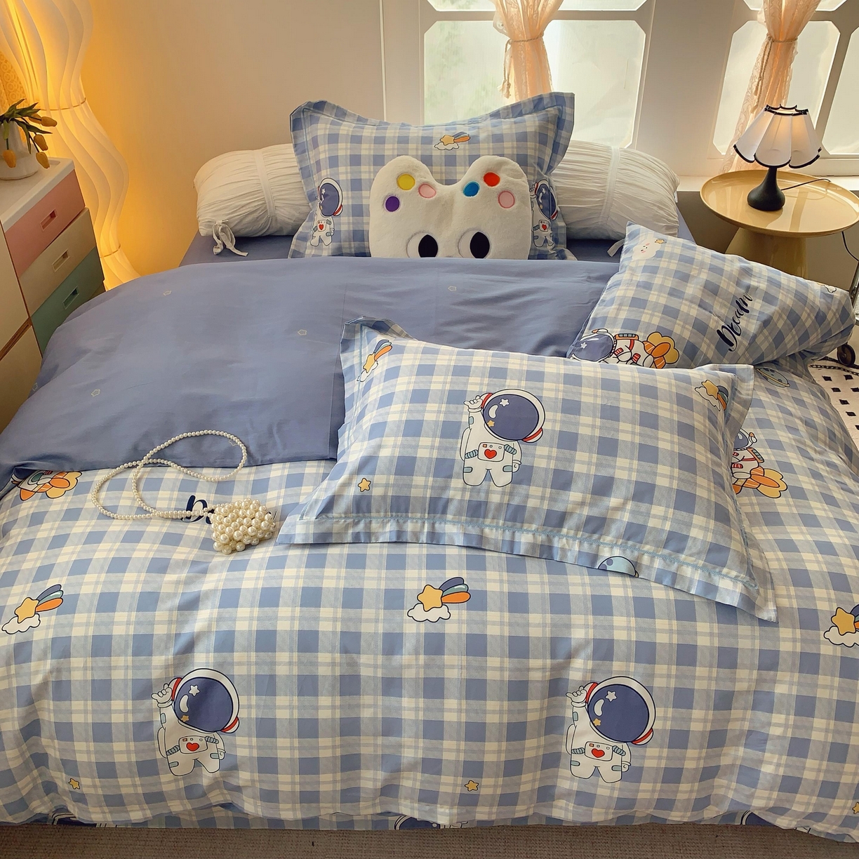 91家纺网 家纺一手货源 找家纺 莱豫家纺 2025新款亲肤舒适小清新印花全棉纯棉四件套-第二批 太空驿站