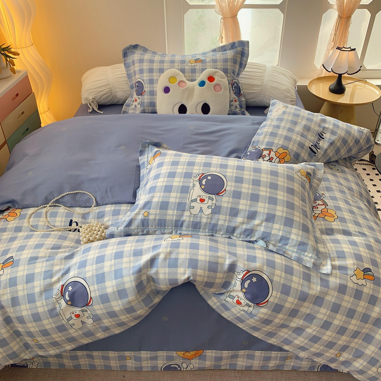 91家纺网 家纺一手货源 找家纺 莱豫家纺 2025新款亲肤舒适小清新印花全棉纯棉四件套-第二批 太空驿站