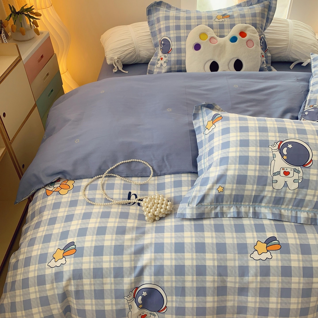 91家纺网 家纺一手货源 找家纺 莱豫家纺 2025新款亲肤舒适小清新印花全棉纯棉四件套-第二批 太空驿站