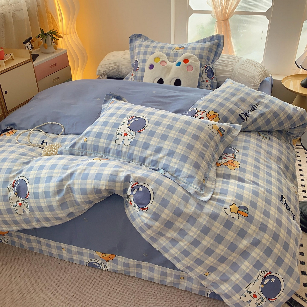 91家纺网 家纺一手货源 找家纺 莱豫家纺 2025新款亲肤舒适小清新印花全棉纯棉四件套-第二批 太空驿站