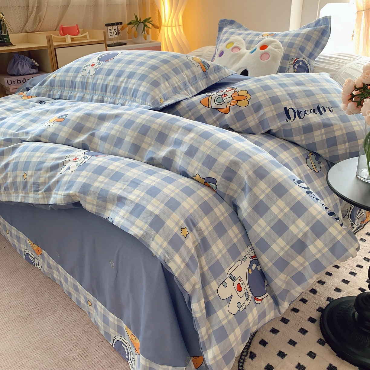 91家纺网 家纺一手货源 找家纺 莱豫家纺 2025新款亲肤舒适小清新印花全棉纯棉四件套-第二批 太空驿站