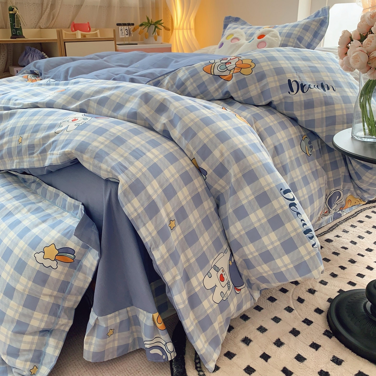 91家纺网 家纺一手货源 找家纺 莱豫家纺 2025新款亲肤舒适小清新印花全棉纯棉四件套-第二批 太空驿站