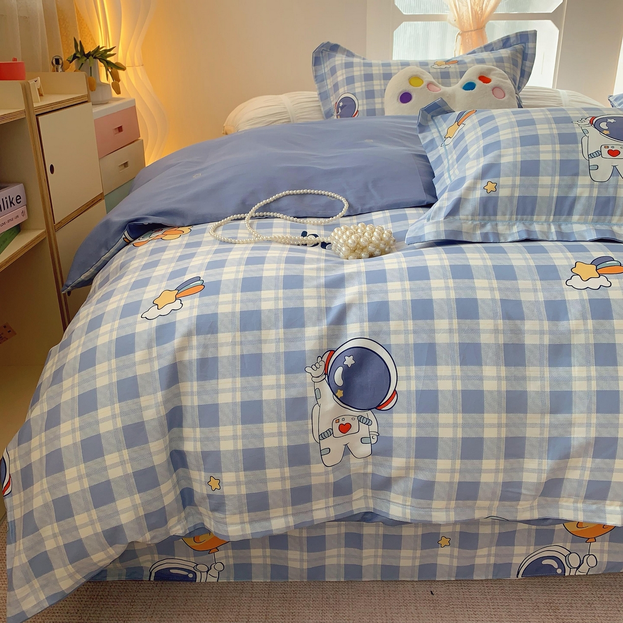 91家纺网 家纺一手货源 找家纺 莱豫家纺 2025新款亲肤舒适小清新印花全棉纯棉四件套-第二批 太空驿站