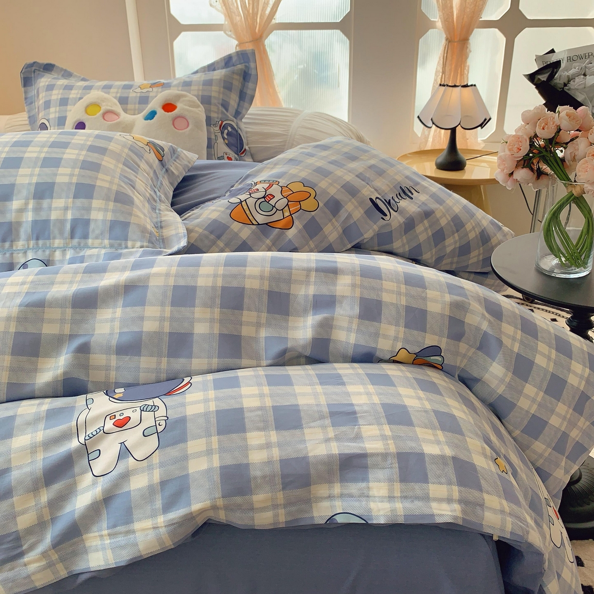 91家纺网 家纺一手货源 找家纺 莱豫家纺 2025新款亲肤舒适小清新印花全棉纯棉四件套-第二批 太空驿站