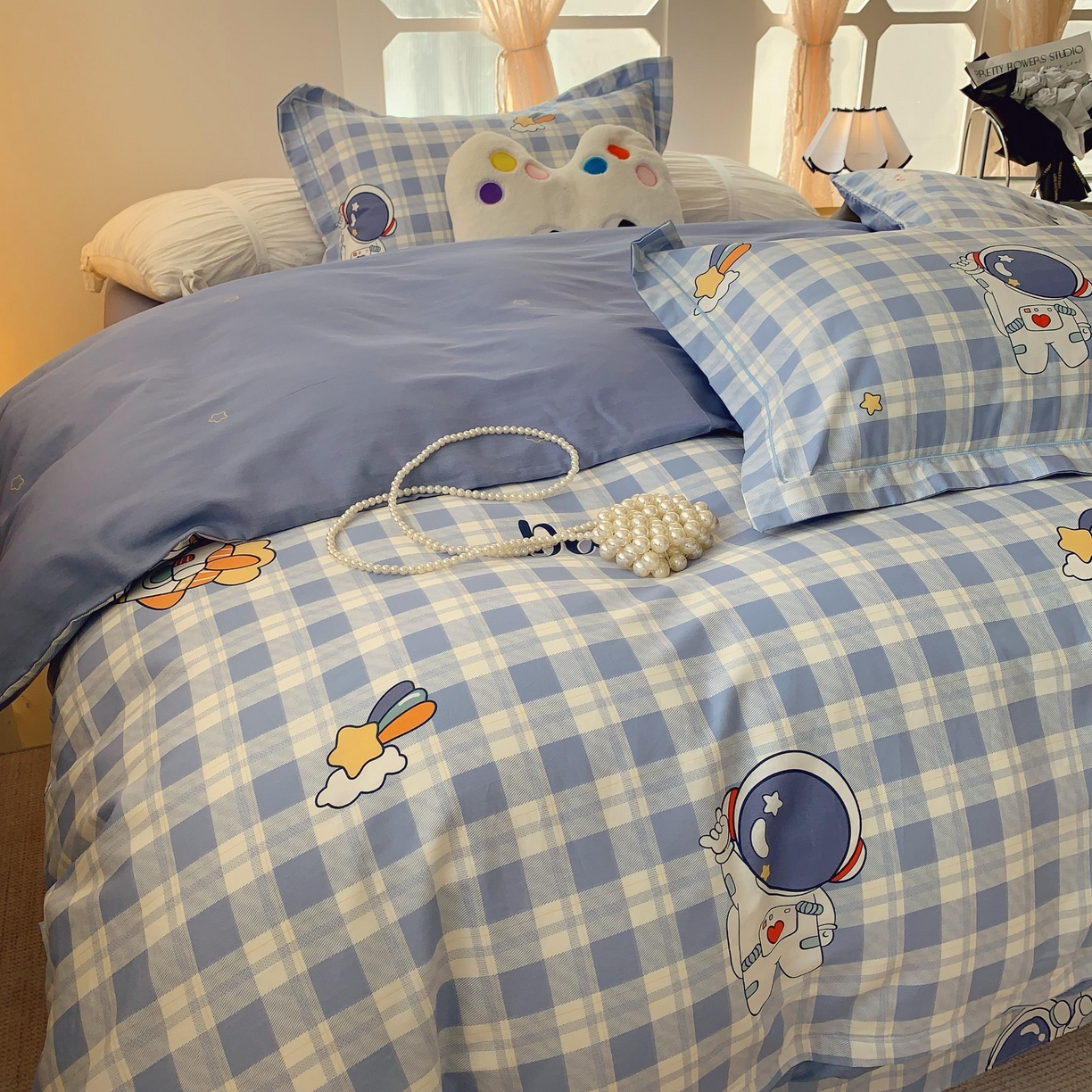 91家纺网 家纺一手货源 找家纺 莱豫家纺 2025新款亲肤舒适小清新印花全棉纯棉四件套-第二批 太空驿站