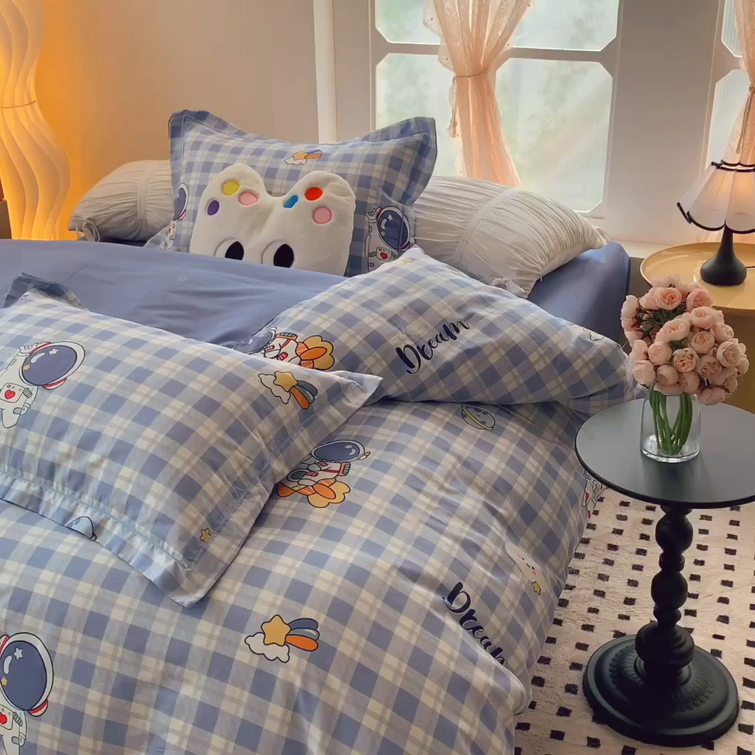 91家纺网 家纺一手货源 找家纺 莱豫家纺 2025新款亲肤舒适小清新印花全棉纯棉四件套-第二批 太空驿站