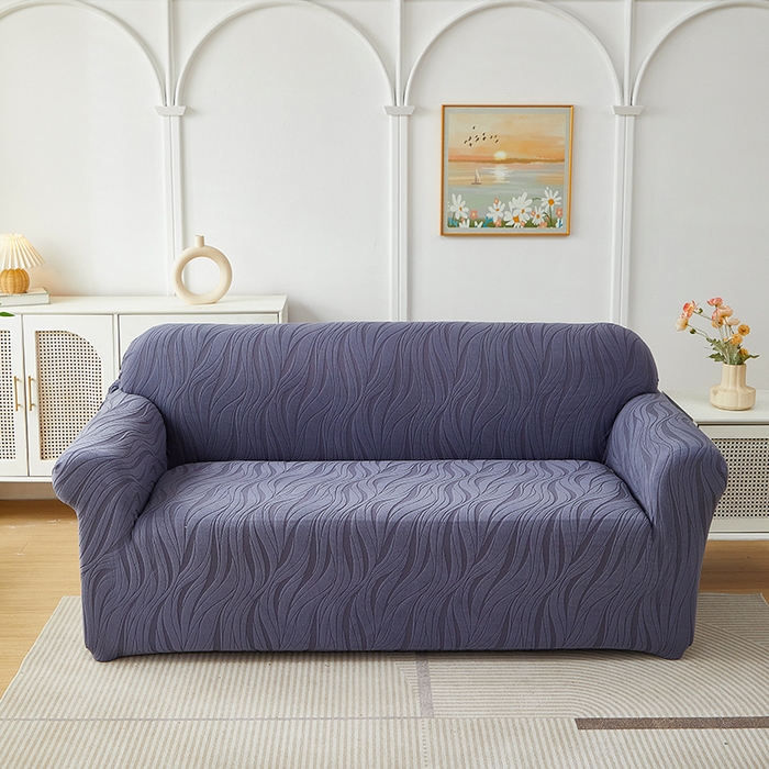 共鸣沙发套 2025春夏新款水波纹弹力提花全包万能沙发套单沙发套全包款 深灰色（偏蓝）