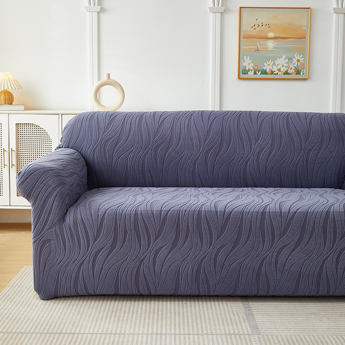 91家纺网 家纺一手货源 找家纺 共鸣沙发套 2025春夏新款水波纹弹力提花全包万能沙发套单沙发套全包款 深灰色（偏蓝）