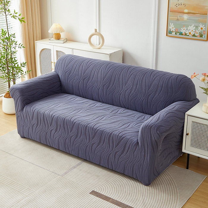 91家纺网 家纺一手货源 找家纺 共鸣沙发套 2025春夏新款水波纹弹力提花全包万能沙发套单沙发套全包款 深灰色（偏蓝）