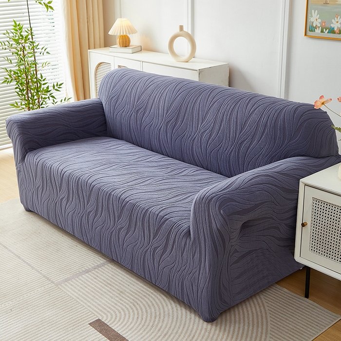 91家纺网 家纺一手货源 找家纺 共鸣沙发套 2025春夏新款水波纹弹力提花全包万能沙发套单沙发套全包款 深灰色（偏蓝）