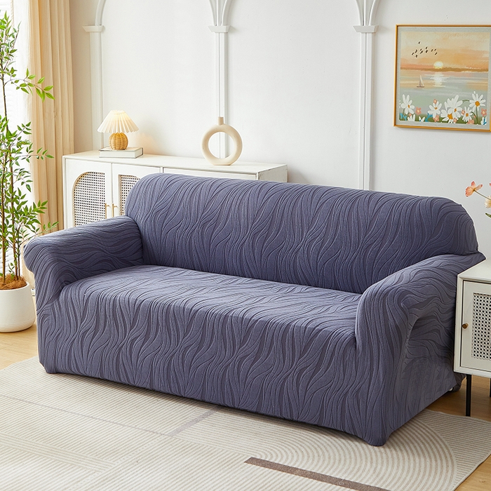 91家纺网 家纺一手货源 找家纺 共鸣沙发套 2025春夏新款水波纹弹力提花全包万能沙发套单沙发套全包款 深灰色（偏蓝）
