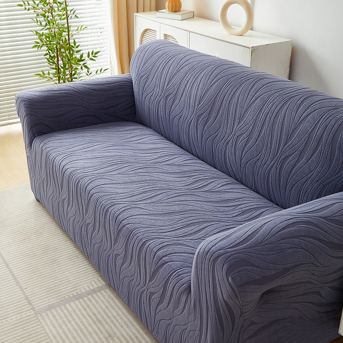 91家纺网 家纺一手货源 找家纺 共鸣沙发套 2025春夏新款水波纹弹力提花全包万能沙发套单沙发套全包款 深灰色（偏蓝）