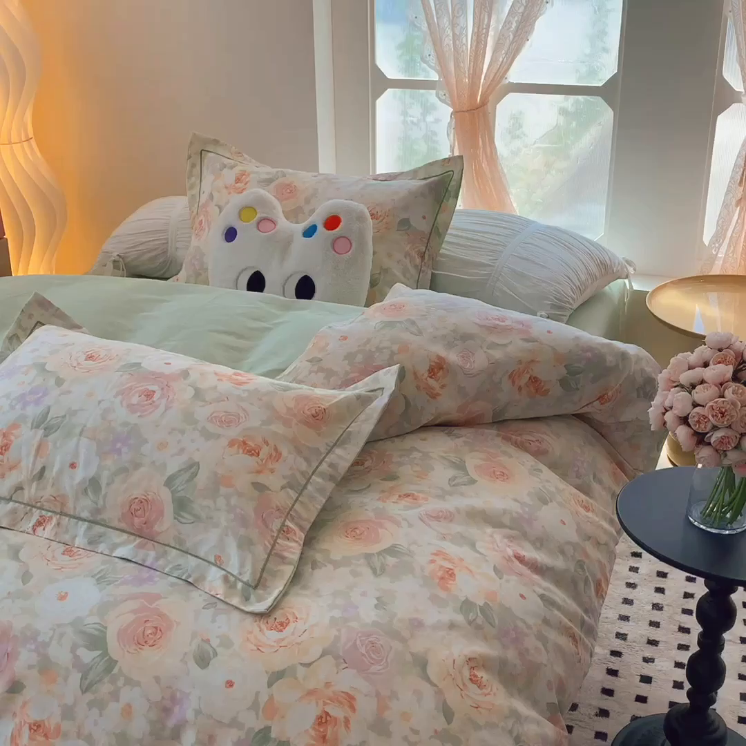 91家纺网 家纺一手货源 找家纺 莱豫家纺 2025新款亲肤舒适小清新印花全棉纯棉四件套-第二批 晚棠