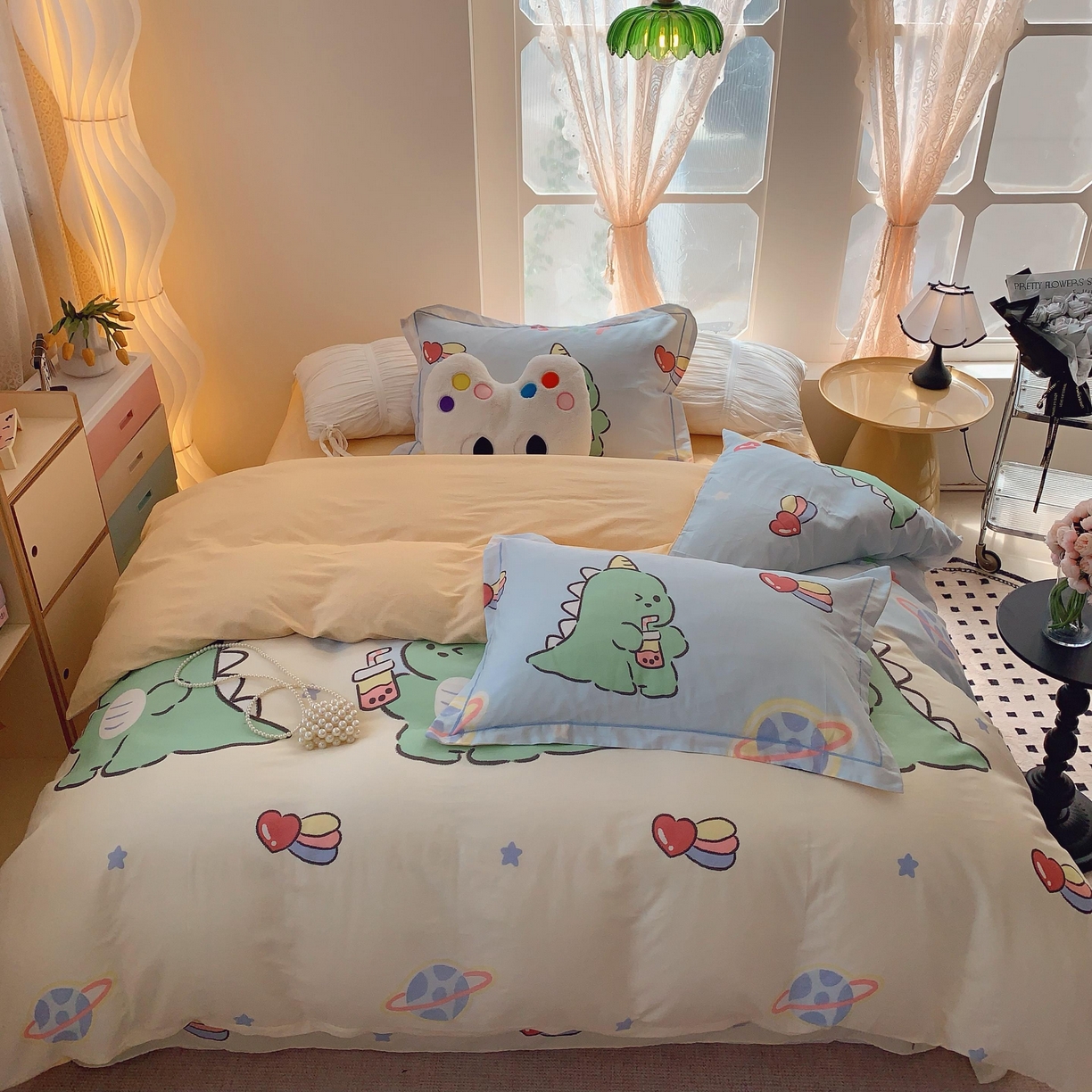 莱豫家纺 2025新款亲肤舒适小清新印花全棉纯棉四件套-第二批 星际恐龙