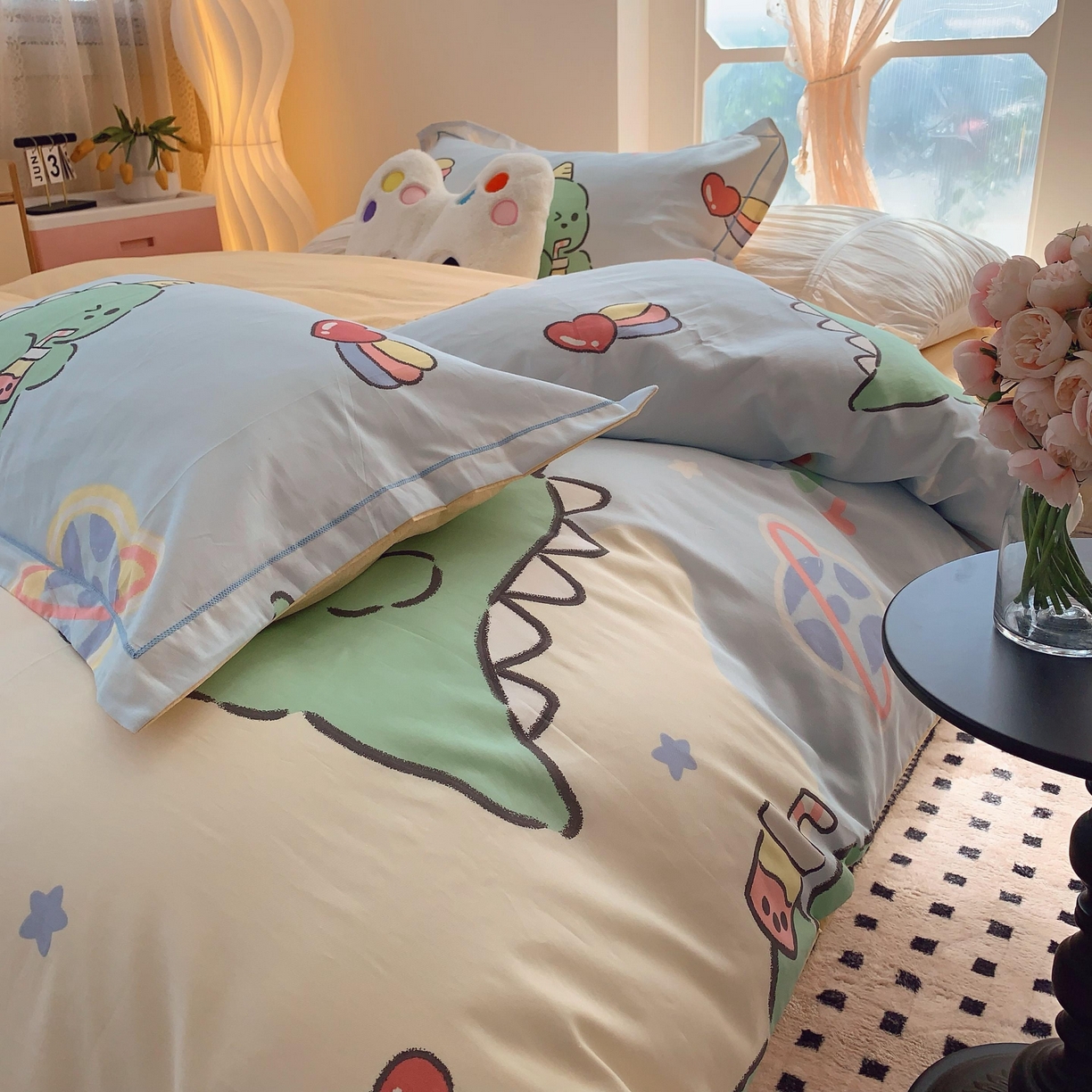 91家纺网 家纺一手货源 找家纺 莱豫家纺 2025新款亲肤舒适小清新印花全棉纯棉四件套-第二批 星际恐龙