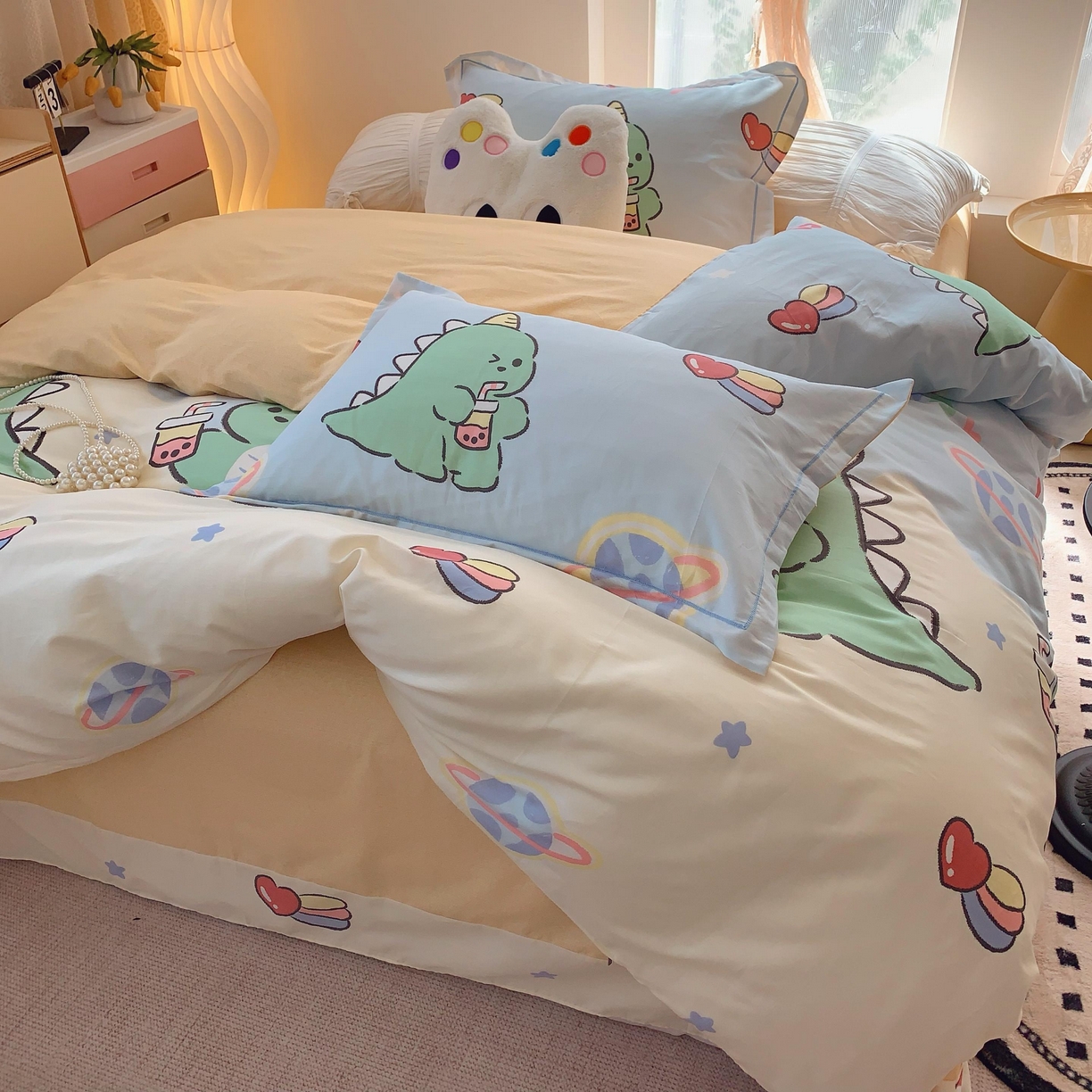 91家纺网 家纺一手货源 找家纺 莱豫家纺 2025新款亲肤舒适小清新印花全棉纯棉四件套-第二批 星际恐龙