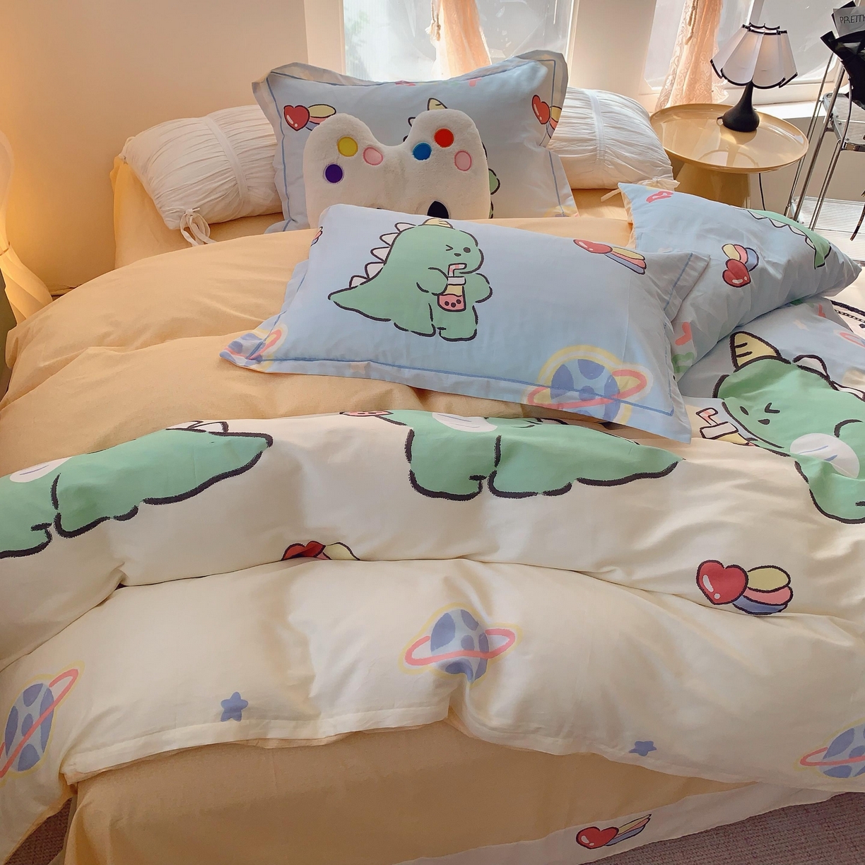 91家纺网 家纺一手货源 找家纺 莱豫家纺 2025新款亲肤舒适小清新印花全棉纯棉四件套-第二批 星际恐龙