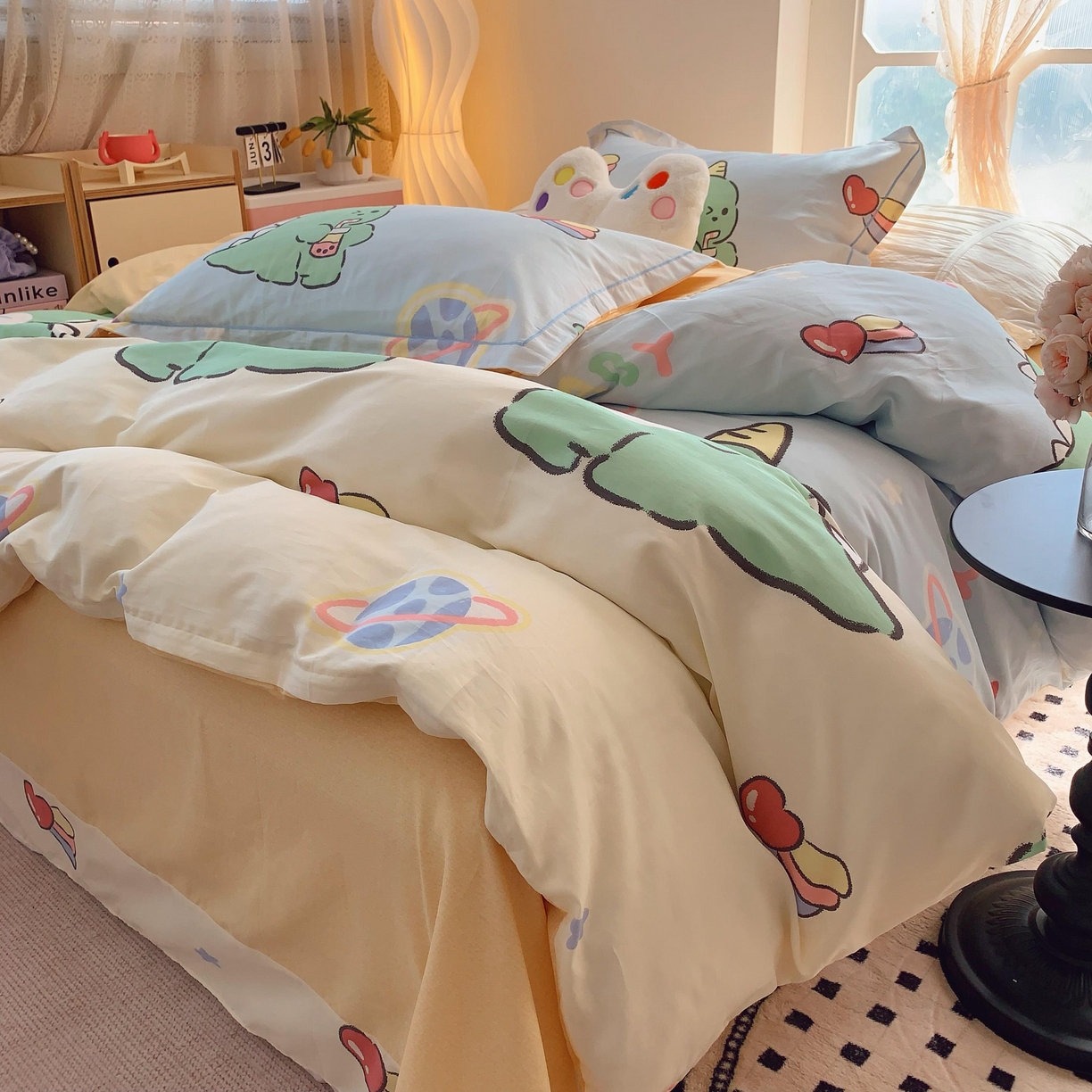 91家纺网 家纺一手货源 找家纺 莱豫家纺 2025新款亲肤舒适小清新印花全棉纯棉四件套-第二批 星际恐龙