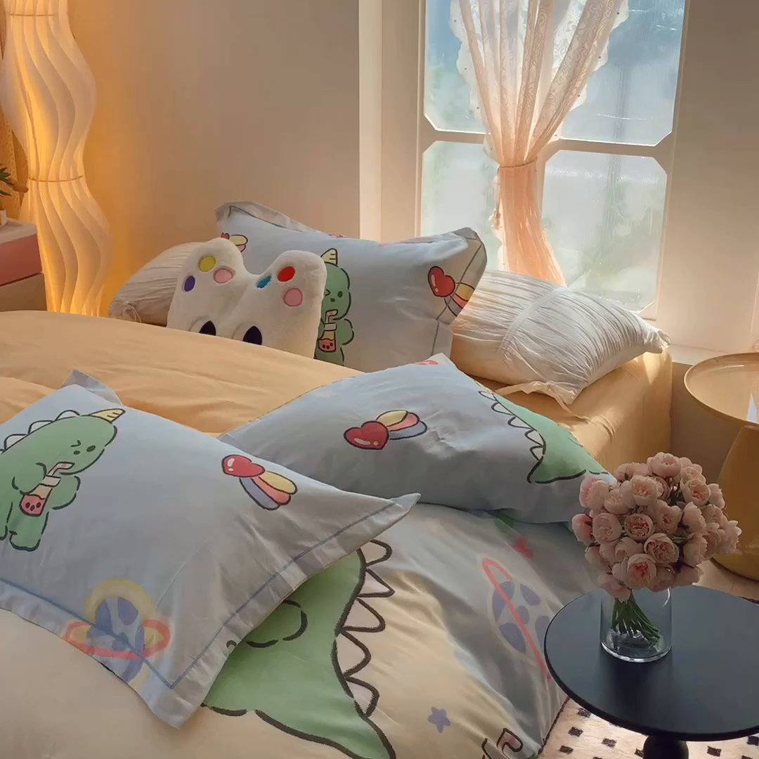 91家纺网 家纺一手货源 找家纺 莱豫家纺 2025新款亲肤舒适小清新印花全棉纯棉四件套-第二批 星际恐龙