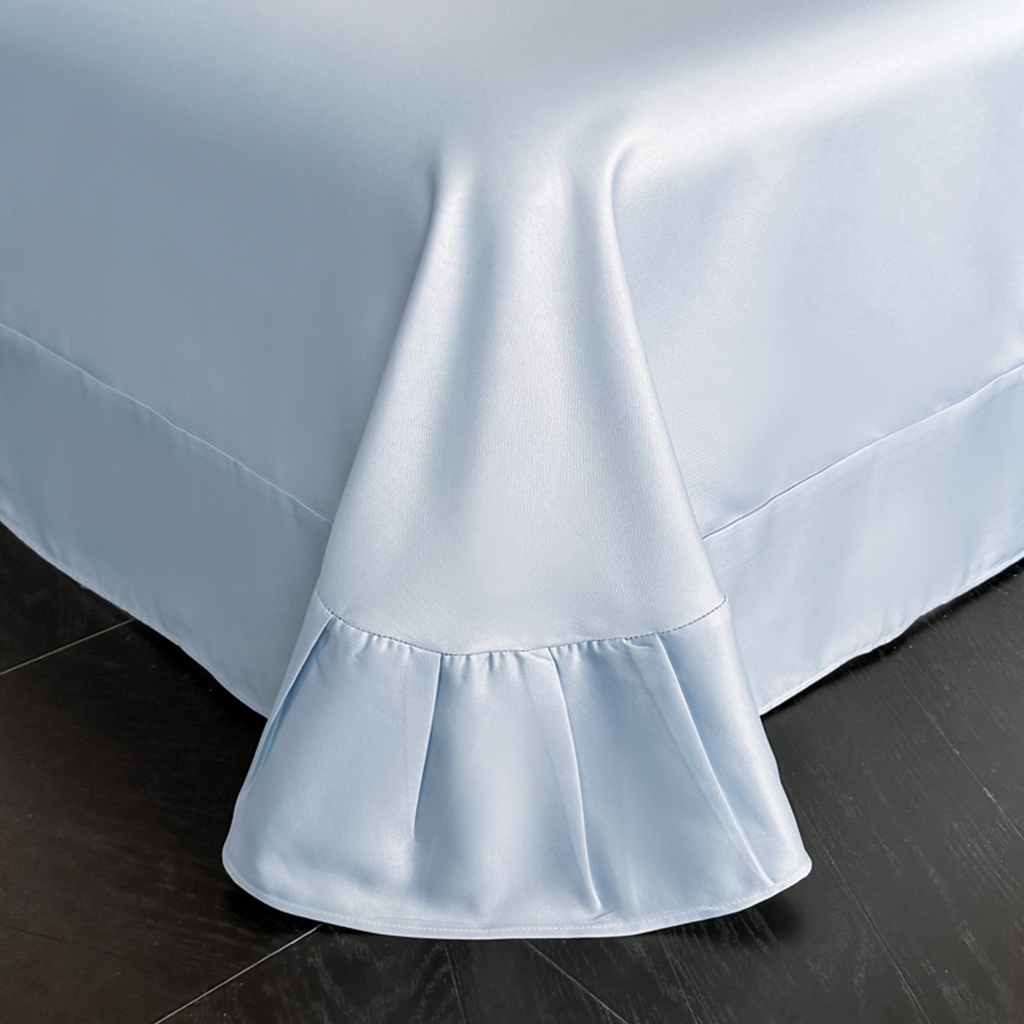 91家纺网 家纺一手货源 找家纺 米彩家纺 2025新款A类水洗真丝亮光浮雕洛丽塔夏被夏凉被空调被四件套 天兰