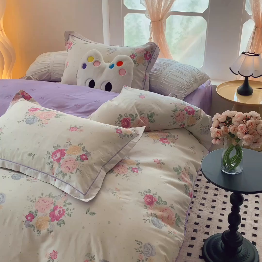 91家纺网 家纺一手货源 找家纺 莱豫家纺 2025新款亲肤舒适小清新印花全棉纯棉四件套-第二批 云端花海