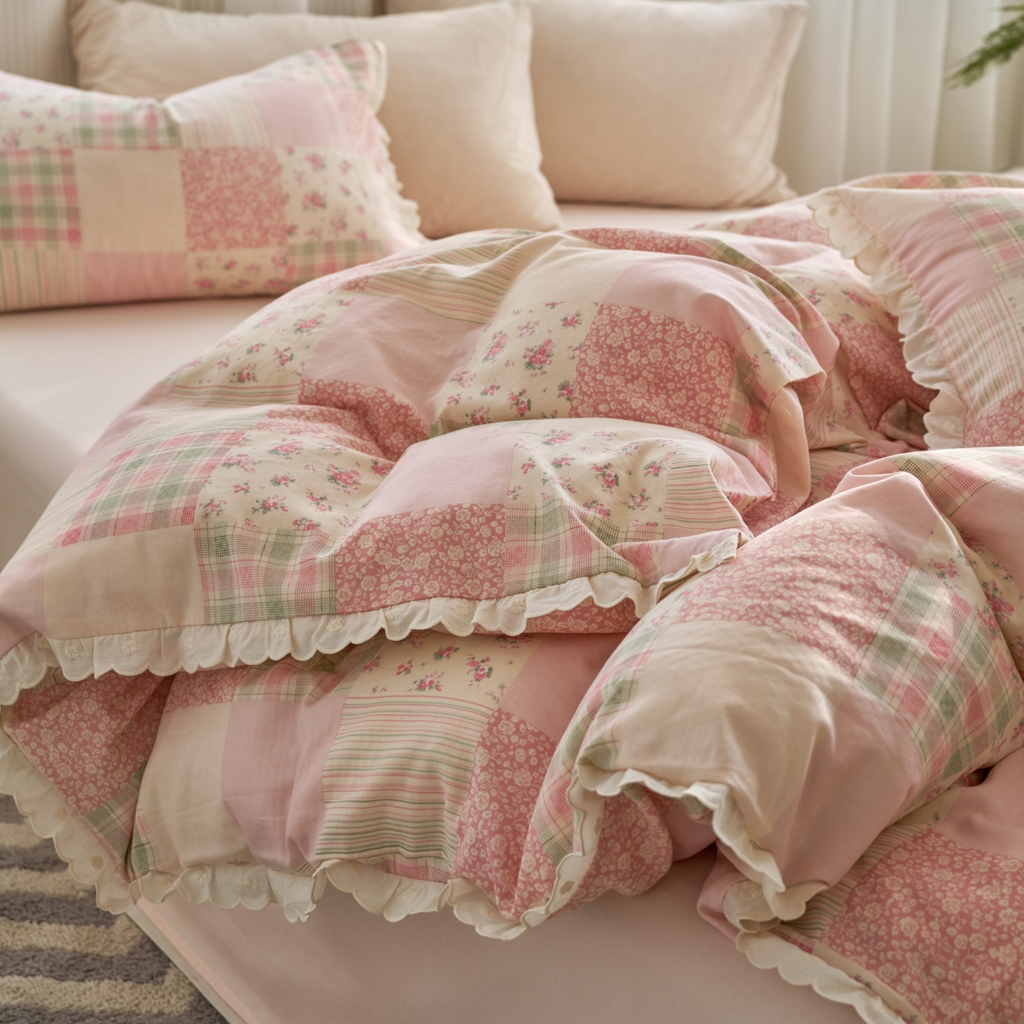 91家纺网 家纺一手货源 找家纺 （总）洋铭区（原狠狠爱） 2025新款花边全棉双层纱四件套