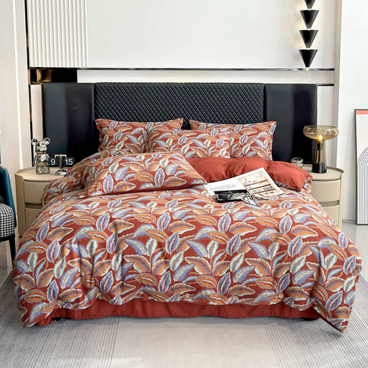 91家纺网 家纺一手货源 找家纺 果洋家纺 2025新款水洗双层纱复古纽扣款轻奢风小碎花系列四件套 一叶暴富