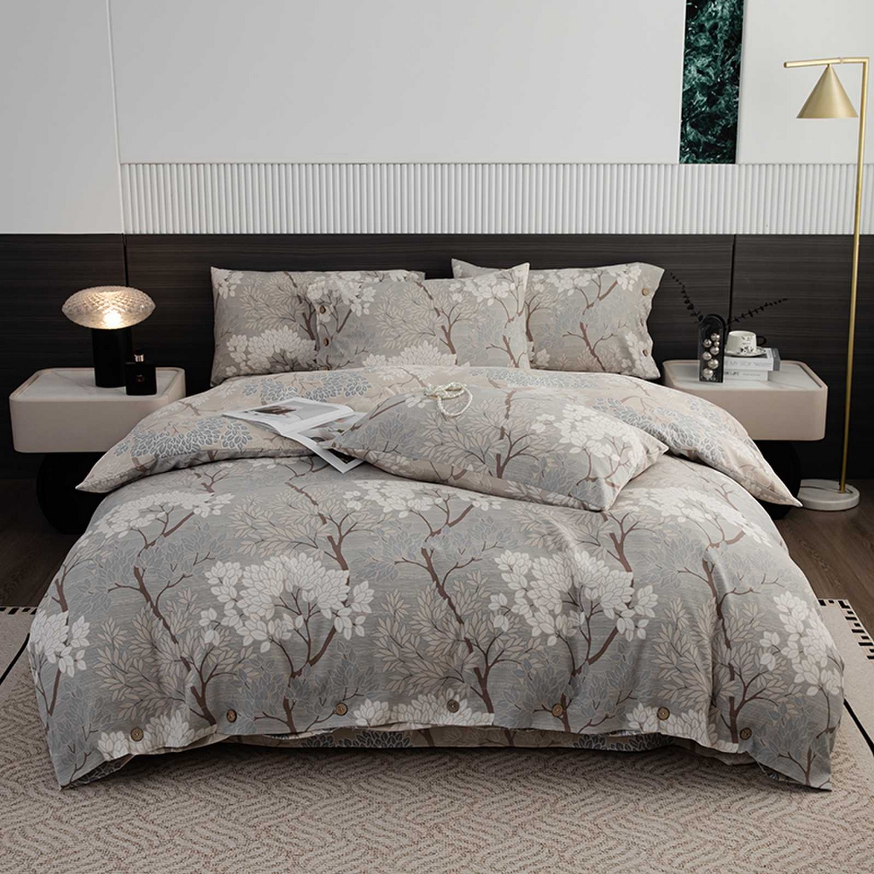 91家纺网 家纺一手货源 找家纺 （总）果洋家纺 2025新款水洗双层纱复古纽扣款轻奢风小碎花系列四件套