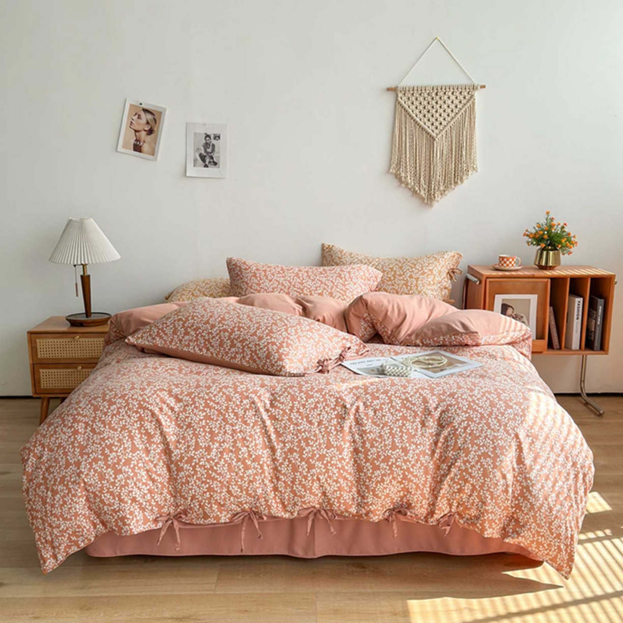 91家纺网 家纺一手货源 找家纺 果洋家纺 2025新款水洗双层纱复古纽扣款轻奢风小碎花系列四件套 金枝玉叶-藕粉