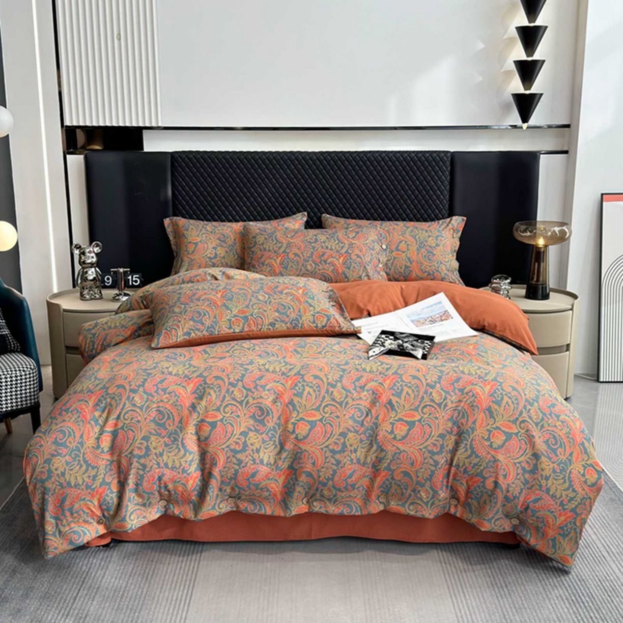 91家纺网 家纺一手货源 找家纺 果洋家纺 2025新款水洗双层纱复古纽扣款轻奢风小碎花系列四件套 凤舞