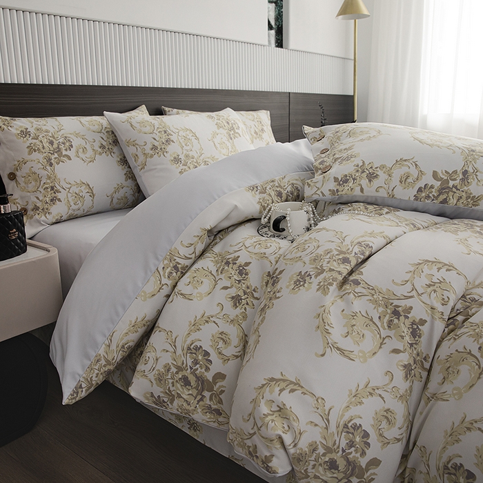 91家纺网 家纺一手货源 找家纺 （总）果洋家纺 2025新款水洗双层纱复古纽扣款轻奢风小碎花系列四件套