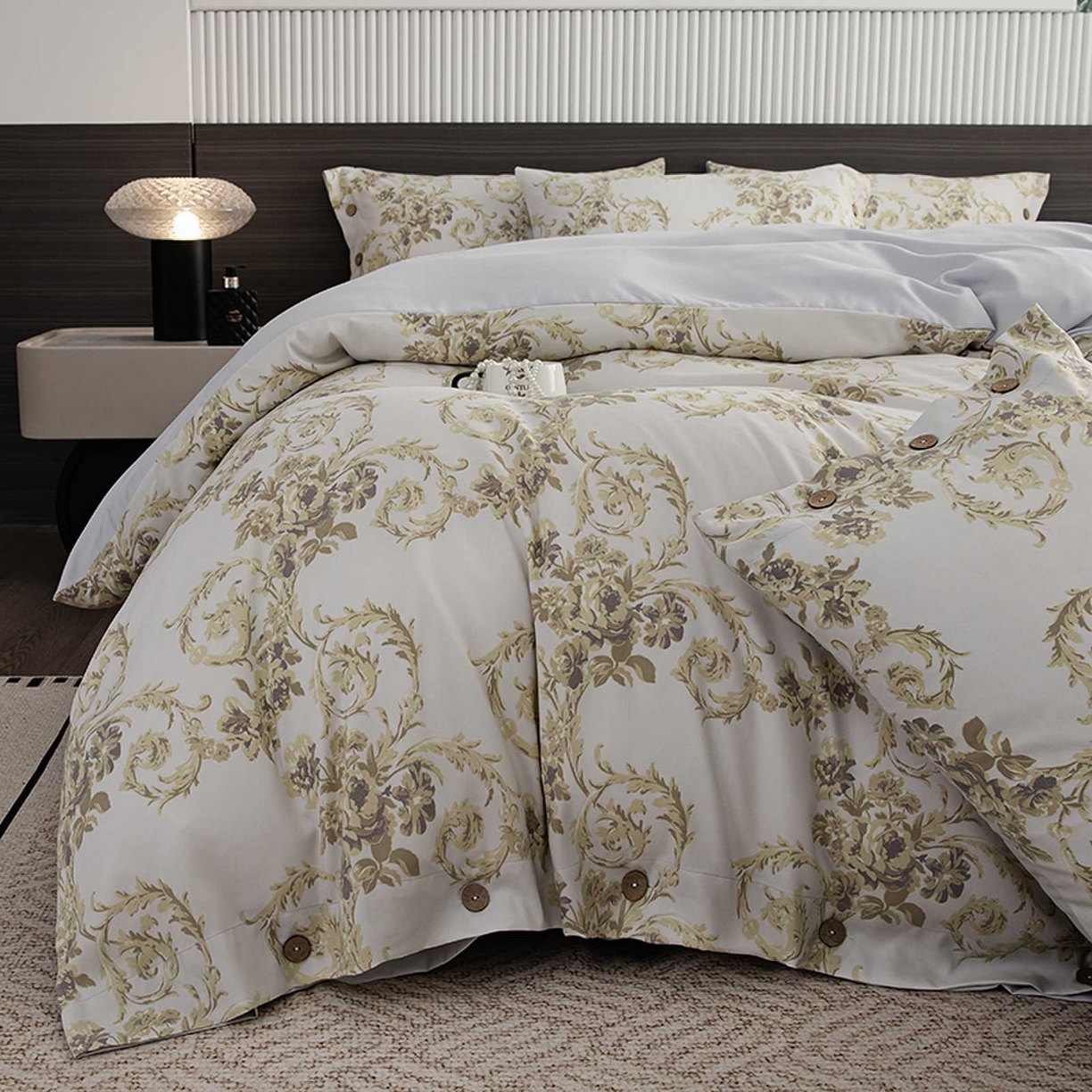 91家纺网 家纺一手货源 找家纺 （总）果洋家纺 2025新款水洗双层纱复古纽扣款轻奢风小碎花系列四件套