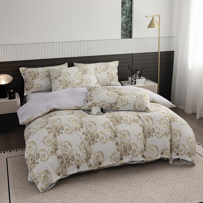 91家纺网 家纺一手货源 找家纺 （总）果洋家纺 2025新款水洗双层纱复古纽扣款轻奢风小碎花系列四件套