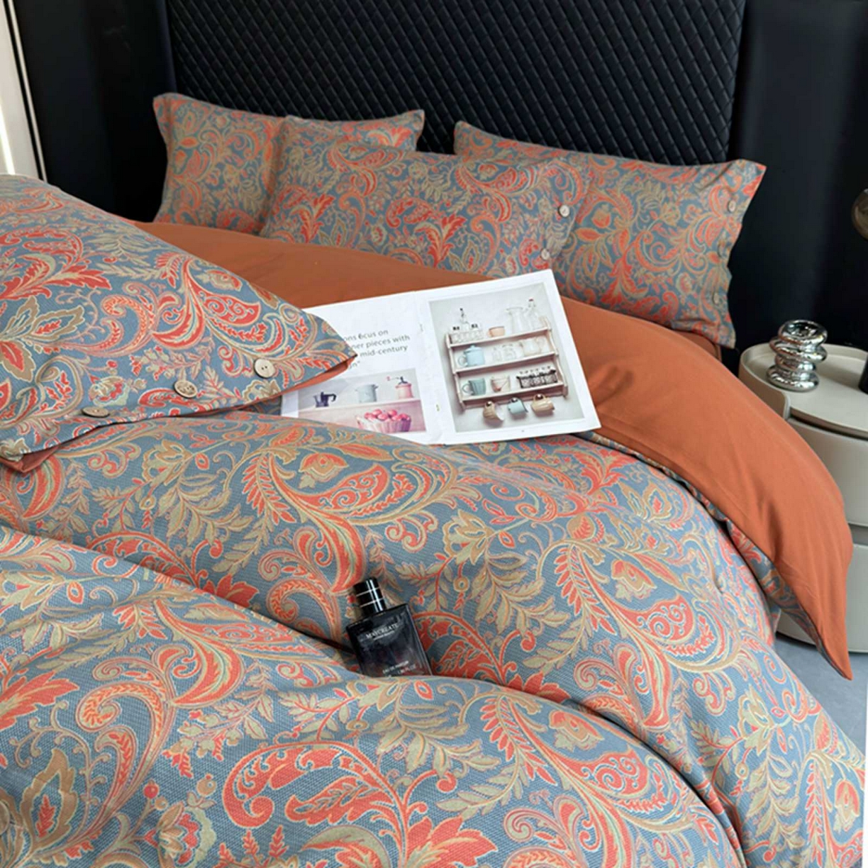 91家纺网 家纺一手货源 找家纺 果洋家纺 2025新款水洗双层纱复古纽扣款轻奢风小碎花系列四件套 凤舞