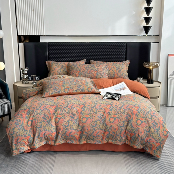 91家纺网 家纺一手货源 找家纺 果洋家纺 2025新款水洗双层纱复古纽扣款轻奢风小碎花系列四件套 凤舞